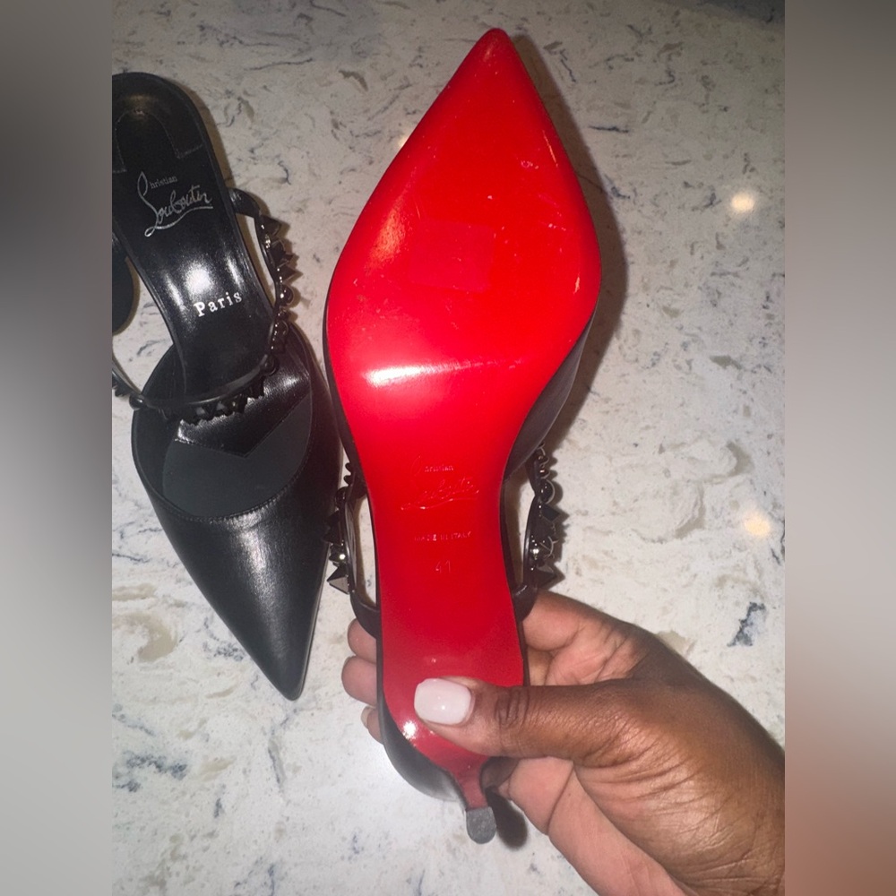 Christian Louboutin Miss Goldora 85 Black Backless Sandal Mule Heel Pump Size 41
